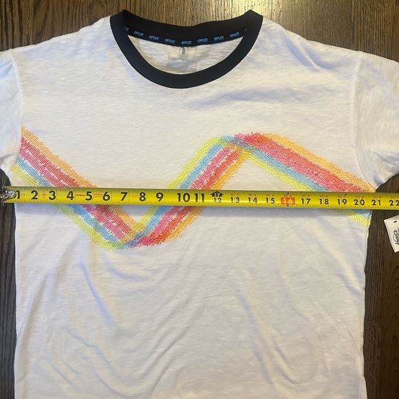 NWT Epcot Disney Park Rainbow Embroidery Ringer Tee w/ Rolled Hem - unisex small - Picture 8 of 10